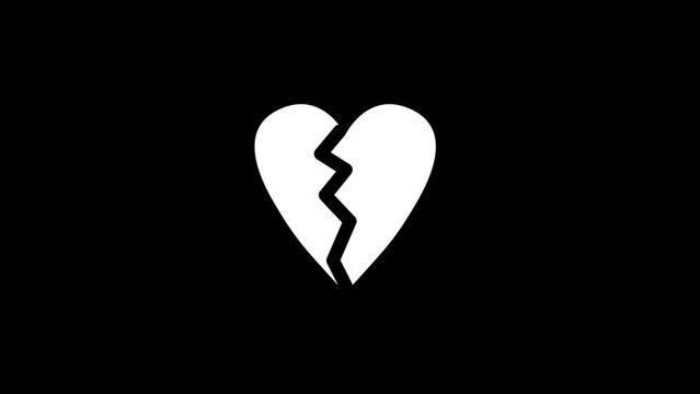 White picture of broken heart on a black background. make a man's heart. Distortion liquid style transition icon for your project. 4K video animation for motion graphics and compositing.