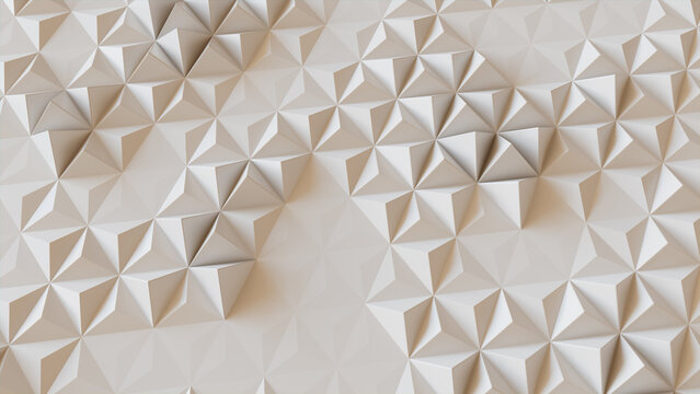 White Polygonal Surface with Tetrahedrons. High Tech, Light 3d Wallpaper.