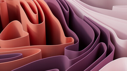 Pink and Purple 3D Waves arranged to create a Multicolored abstract wallpaper. 3D Render.  