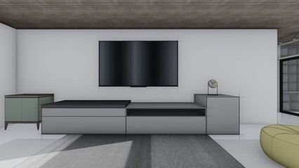 modern living room sketch interior 3d illustration