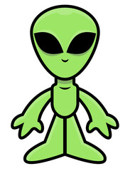 Cartoon illustration of Cute Green Alien standing, best for mascot, logo, and sticker with unexplored world themes