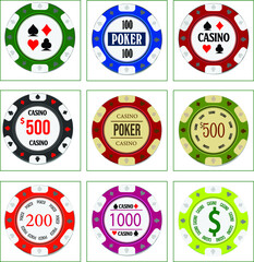 Naklejka premium A set of modern gaming chips for playing poker in a casino. Used in web design, banners, posters, illustrations.