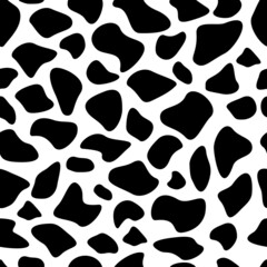 Vector design of milk cow skin pattern with smooth black and white texture, can be used for fabrics, textiles, wrapping paper, tablecloths, curtain fabrics, clothing.Seamless vector pattern.