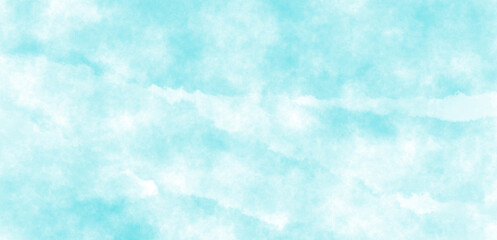 Blue green watercolor background with white cloudy center and abstract watercolor sky border design texture