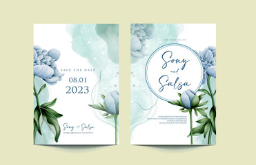 Pastel blue floral watercolor wedding iinvitation