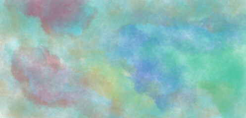 colorful watercolor background in green blue pink and yellow spring or Easter colors, abstract sunny bright bokeh blur design