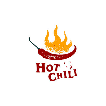 Chili pepper isolated on a white etched background, rough stylized print. vector logo