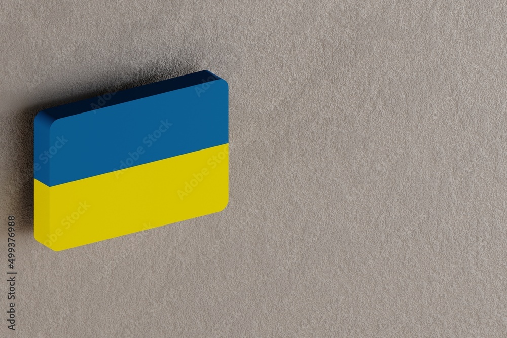 Poster beautiful abstract illustrations ukrainian flag symbol icons on a wall beton background. 3d renderin