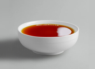 Fish sauce in white bowl isolated on background. Phu Quoc Traditional Fish Sauce.