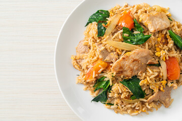 Fried rice with pork on plate