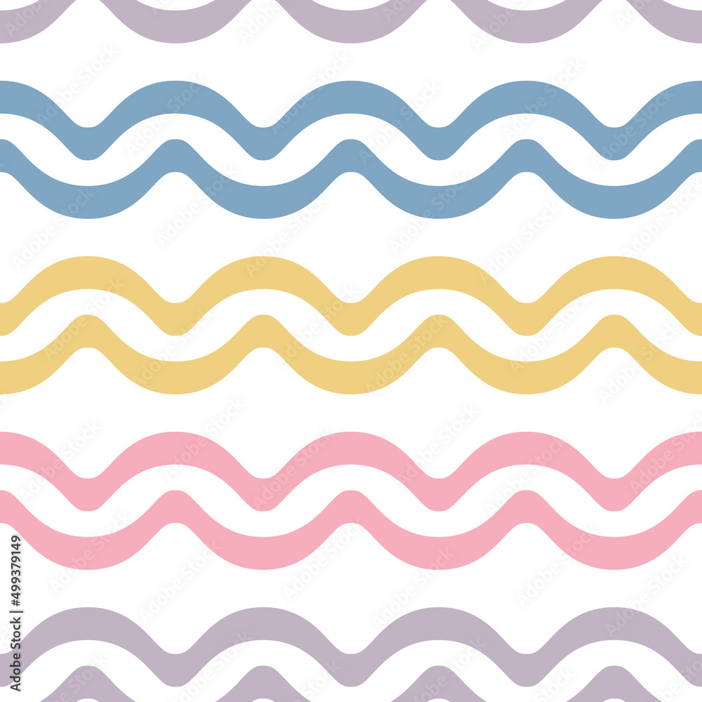 Poster Colorful wavy stripes, geometric vector pattern, abstract repeat background