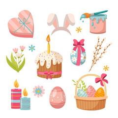Easter symbols set. Collection of spring design elements on white background. Vector illustration.

