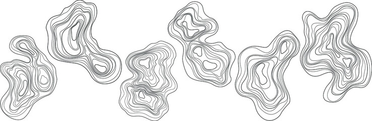 Set of abstract tree rings. Vector topographic map design elements. Contour map concept. Thin wavy lines.
