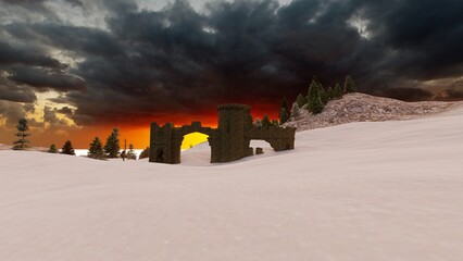 abandoned building in snow