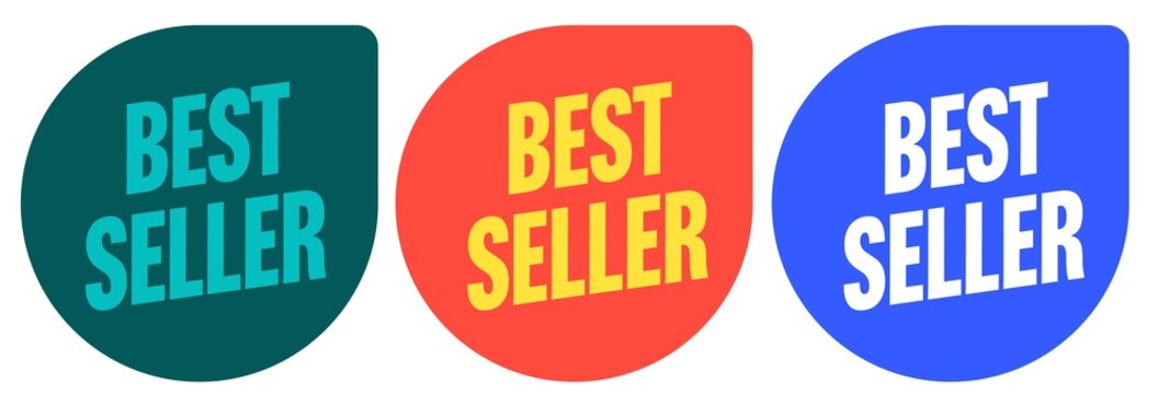 Best seller speech bubble set for sale announcement. Retail sticker, trade badge with product bestseller advertisement vector illustration isolated on white background