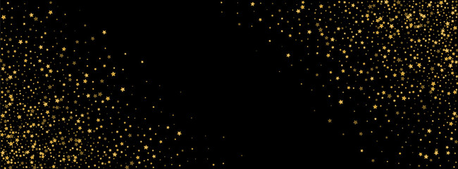 Golden Stars Background Black Vector. Spark Tiny Texture. Bright Pattern. Fantasy Frame. Shiny Sequin Year. - obrazy, fototapety, plakaty