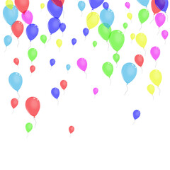 Pink Helium Background White Vector. Surprise Festive Illustration. Yellow Anniversary. Multicolor Flying. Baloon Celebrate Banner.