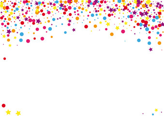 Colorful Confetti Background White Vector. Round Anniversary Texture. Rainbow Gift. Multicolored Polka Group. Dot Prize Frame.