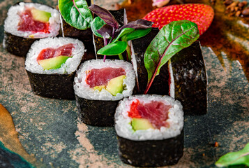 fish sushi roll in plate