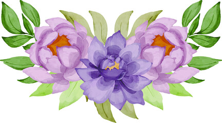 set of purple rose bouquet isolated clipart