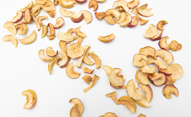 Dried apples isolated on white background.