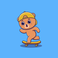 Obraz premium cute bear playing skateboard cartoon
