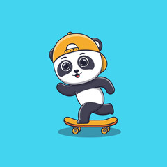 cute panda playing skateboard cartoon