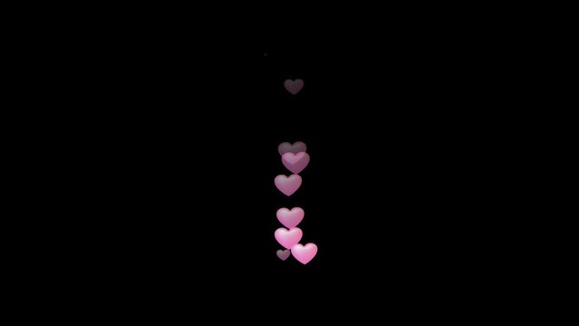 Many pink heart shapes appear rising, alpha channel