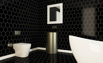 Modern bathroom including bath and sink. 3D rendering.