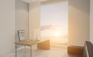 Modern meeting room. 3D rendering.. Sunset.