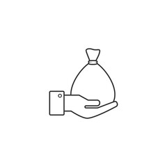 Vector hand holding money bag icon with outline style