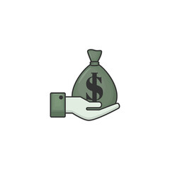 Vector hand holding money bag icon with cartoon style