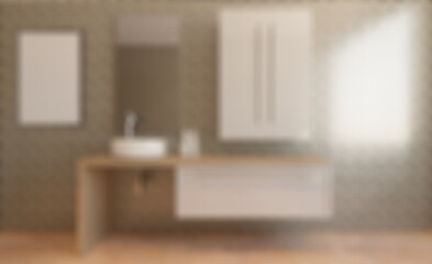 Fototapeta na wymiar Modern bathroom including bath and sink. 3D rendering.. Mockup.. Abstract blur phototography.