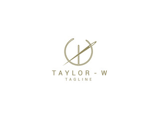 Sewing needle and thread with letter w template design premium Premium Vector