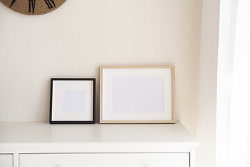 Wooden frames with empty space in the bedroom. 