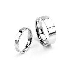 Bride and Groom Silver Wedding Rings Pair on White Background Isolated