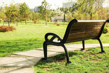 bench in the spring city park. 