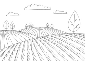 Field simplicity graphic black white landscape sketch illustration vector