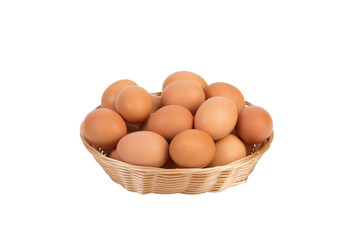 Fresh eggs in a wicker basket.