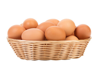 Fresh eggs in a wicker basket.