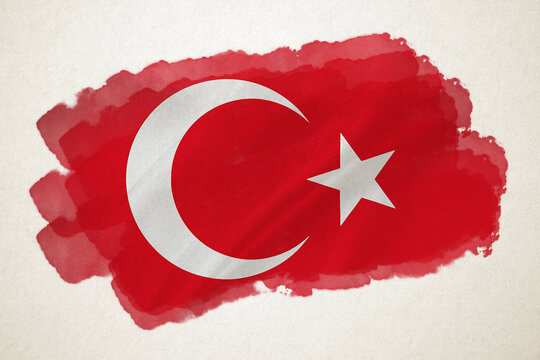 Brush painted grunge flag of Turkey. Oil paint of waving flag with watercolor effect. Turkish national day concept.