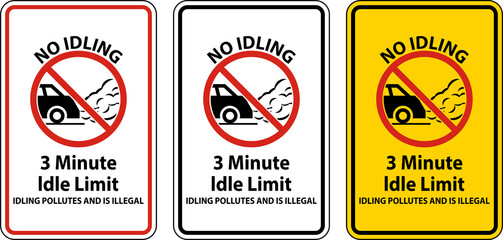 No Idling 3 Minute Idle Limit Sign On White Background