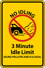 No Idling 3 Minute Idle Limit Sign On White Background