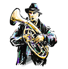 Sketch of jazz man hand draw 