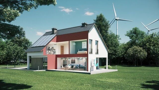 House Air conditioning. Cooled by split air conditioner. 3d animation