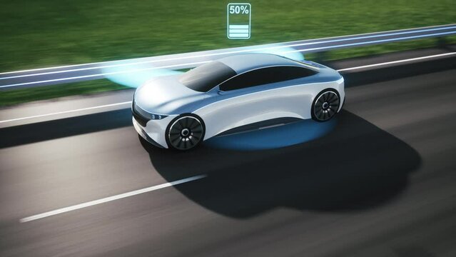 New car charging technology on the road. Wireless car charging. Car with wireless charging. 3d visualization
