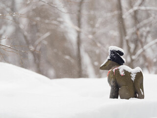 雪の中の稲荷像