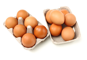 brown eggs on white background
