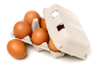 brown eggs on white background