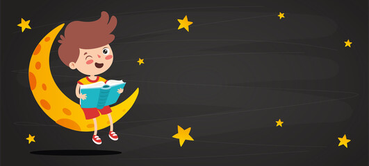 Kid Reading Book On Sky